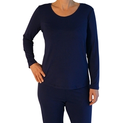 DAM Pyjamaöverdel med lång ärm - mörkblå XL